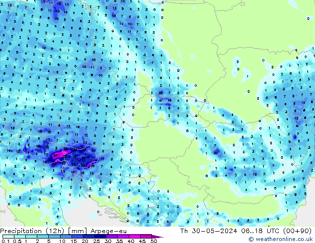 Precipitation (12h) Arpege-eu Th 30.05.2024 18 UTC