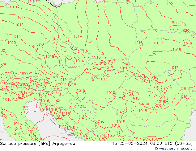 Surface pressure Arpege-eu Tu 28.05.2024 09 UTC