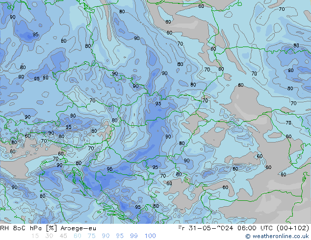 RH 850 hPa Arpege-eu Pá 31.05.2024 06 UTC