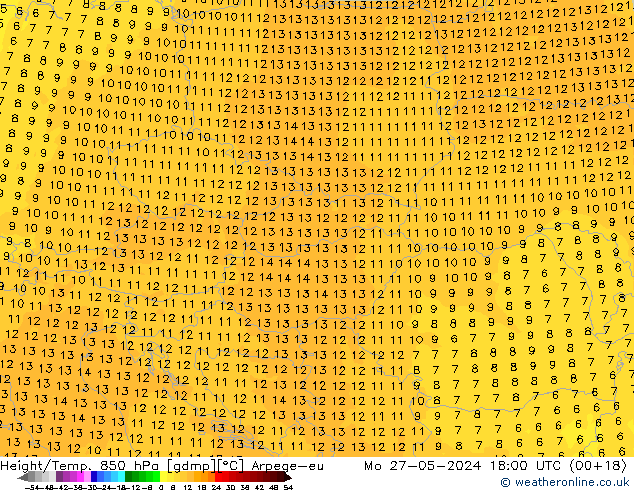 Height/Temp. 850 гПа Arpege-eu пн 27.05.2024 18 UTC