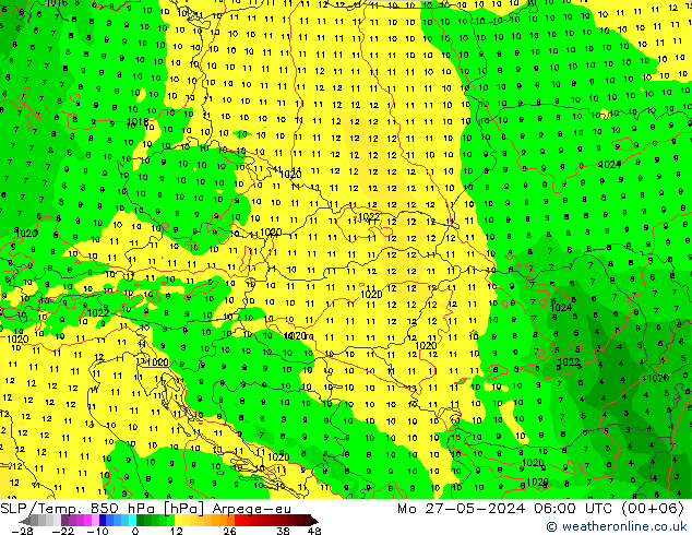 SLP/Temp. 850 hPa Arpege-eu lun 27.05.2024 06 UTC