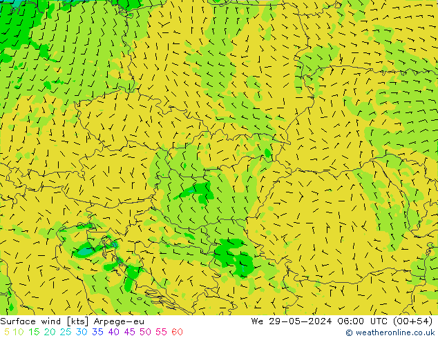 wiatr 10 m Arpege-eu śro. 29.05.2024 06 UTC