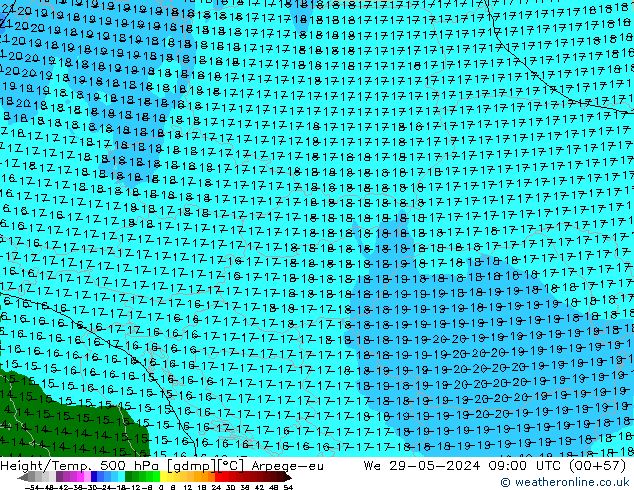 Height/Temp. 500 hPa Arpege-eu śro. 29.05.2024 09 UTC