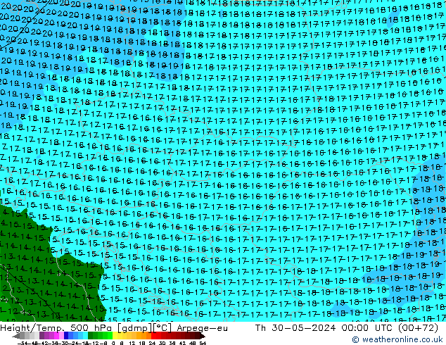 Height/Temp. 500 hPa Arpege-eu Čt 30.05.2024 00 UTC