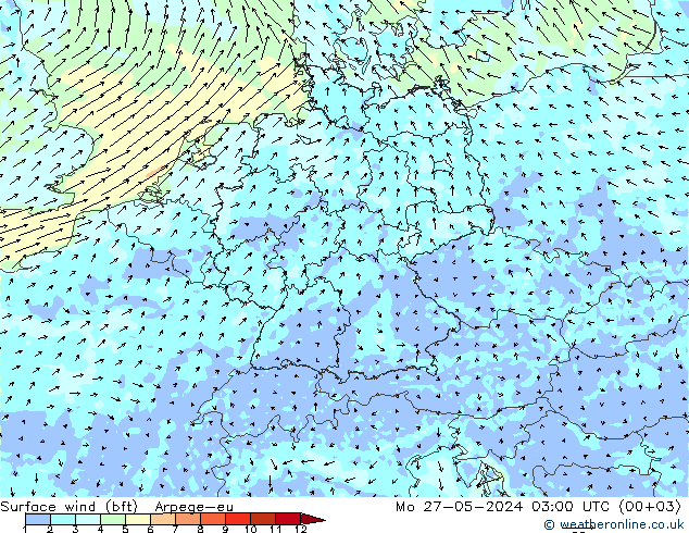 Bodenwind (bft) Arpege-eu Mo 27.05.2024 03 UTC