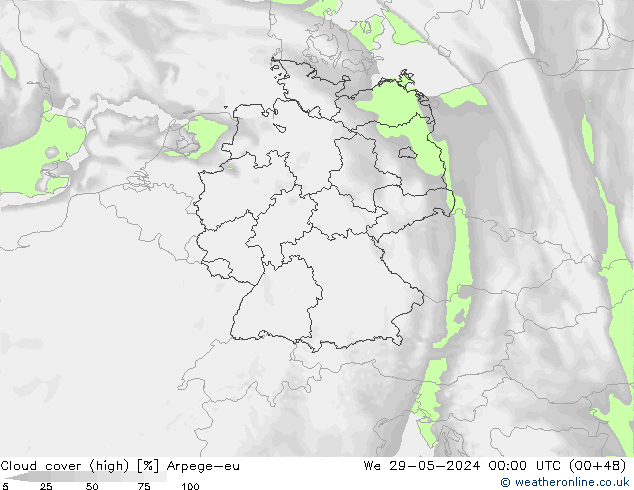 Cloud cover (high) Arpege-eu We 29.05.2024 00 UTC