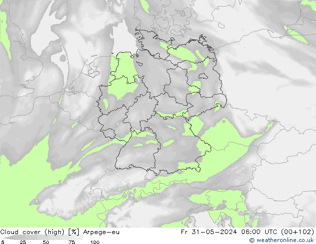 vysoký oblak Arpege-eu Pá 31.05.2024 06 UTC