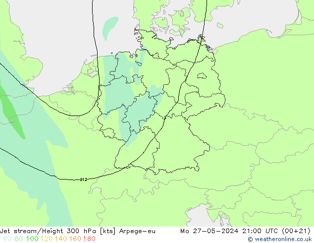 Jet stream/Height 300 hPa Arpege-eu Mo 27.05.2024 21 UTC