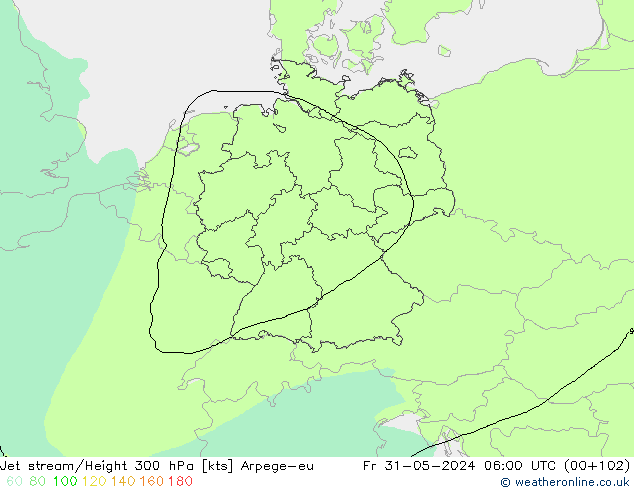 Jet stream/Height 300 hPa Arpege-eu Pá 31.05.2024 06 UTC