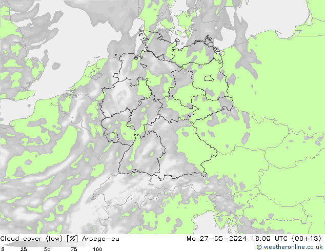 nízká oblaka Arpege-eu Po 27.05.2024 18 UTC