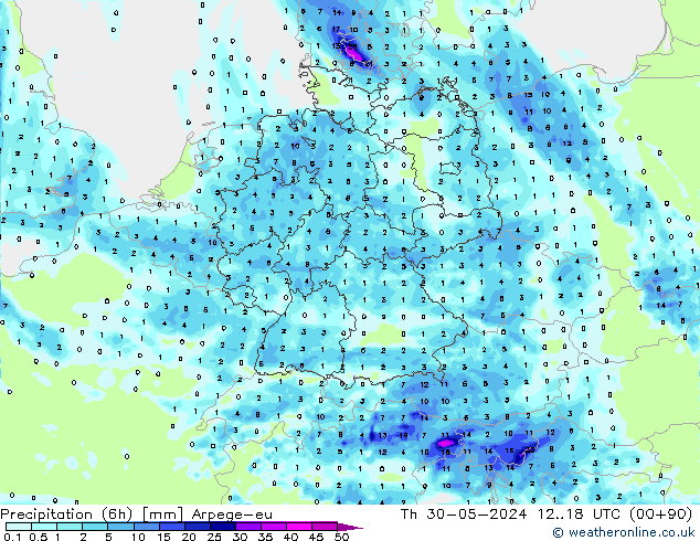 降水量 (6h) Arpege-eu 星期四 30.05.2024 18 UTC