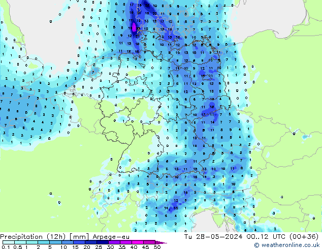 Precipitation (12h) Arpege-eu Tu 28.05.2024 12 UTC