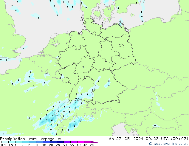 Srážky Arpege-eu Po 27.05.2024 03 UTC
