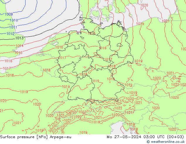 Surface pressure Arpege-eu Mo 27.05.2024 03 UTC