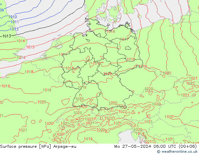 Surface pressure Arpege-eu Mo 27.05.2024 06 UTC