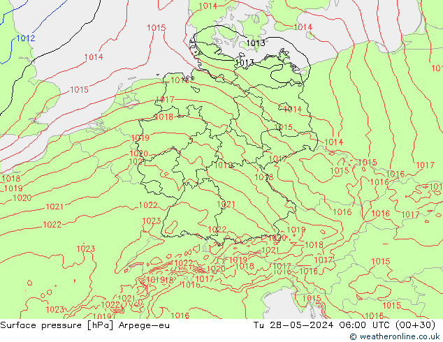 Surface pressure Arpege-eu Tu 28.05.2024 06 UTC