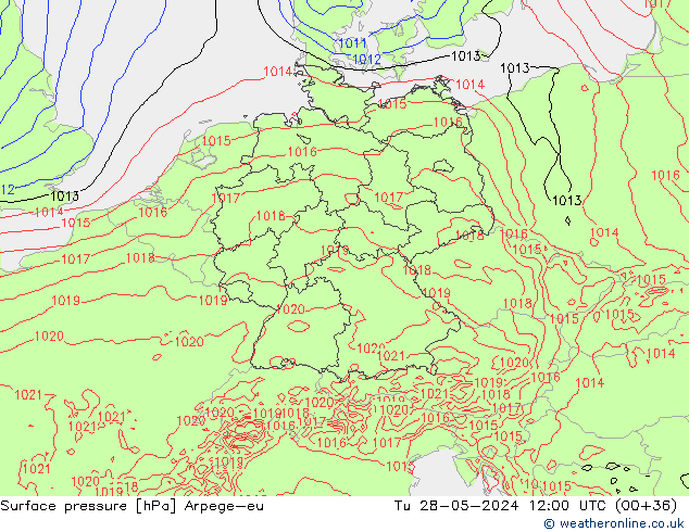 Surface pressure Arpege-eu Tu 28.05.2024 12 UTC