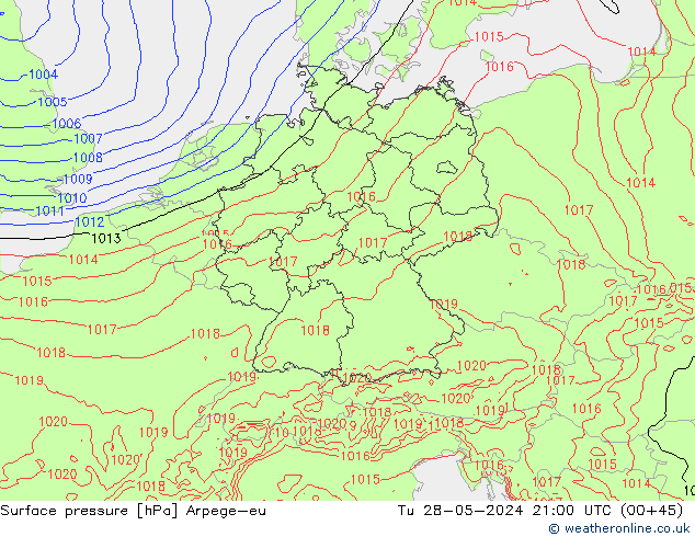Presión superficial Arpege-eu mar 28.05.2024 21 UTC