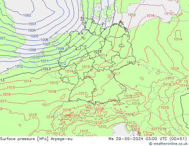 Pressione al suolo Arpege-eu mer 29.05.2024 03 UTC