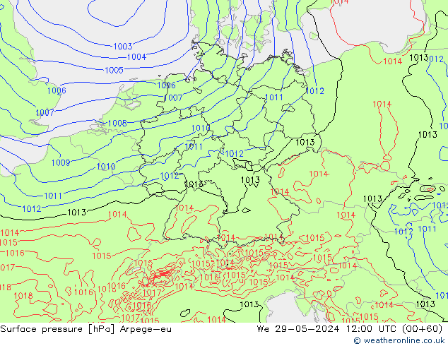 Pressione al suolo Arpege-eu mer 29.05.2024 12 UTC