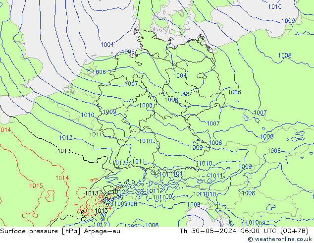 приземное давление Arpege-eu чт 30.05.2024 06 UTC