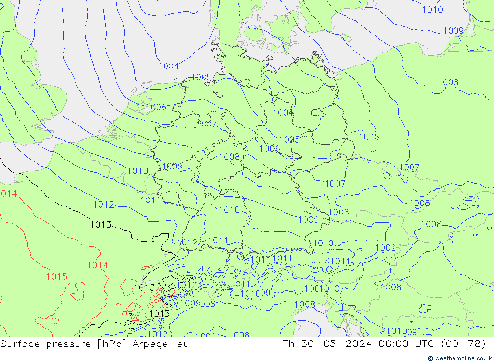 pressão do solo Arpege-eu Qui 30.05.2024 06 UTC