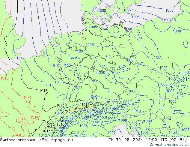 Atmosférický tlak Arpege-eu Čt 30.05.2024 12 UTC