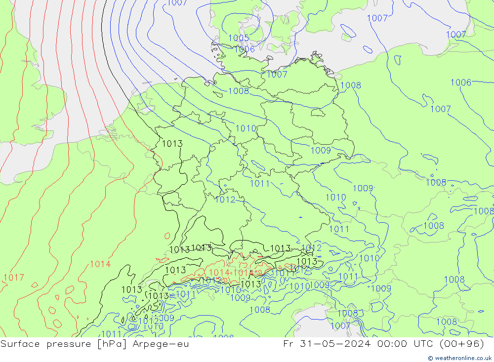 приземное давление Arpege-eu пт 31.05.2024 00 UTC