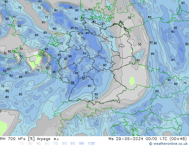 RH 700 hPa Arpege-eu We 29.05.2024 00 UTC