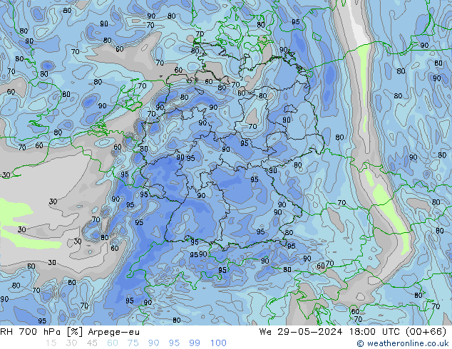 700 hPa Nispi Nem Arpege-eu Çar 29.05.2024 18 UTC