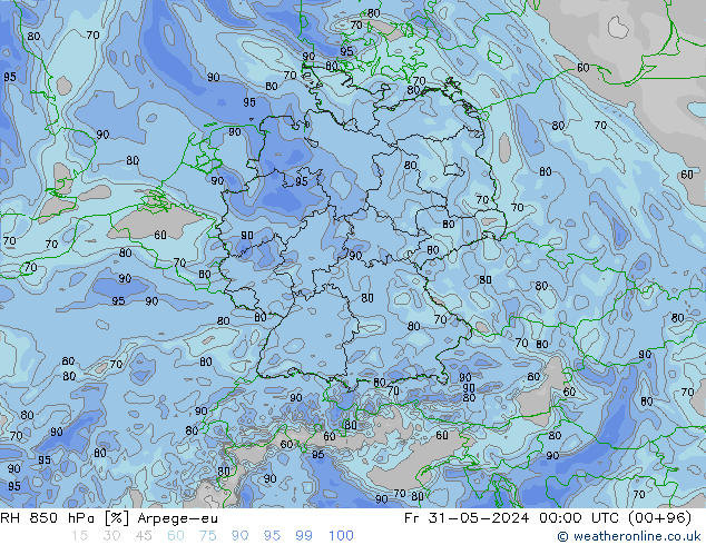 RH 850 hPa Arpege-eu Fr 31.05.2024 00 UTC