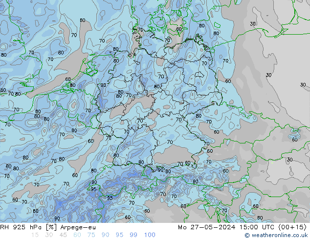 RH 925 hPa Arpege-eu Mo 27.05.2024 15 UTC