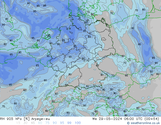 RH 925 hPa Arpege-eu St 29.05.2024 06 UTC