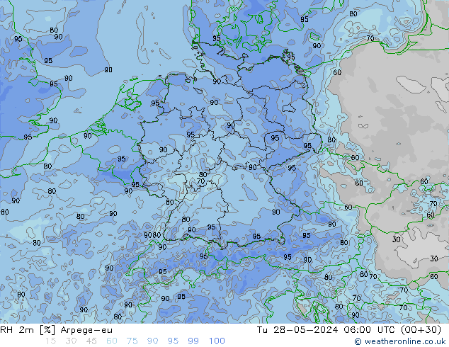 Humedad rel. 2m Arpege-eu mar 28.05.2024 06 UTC