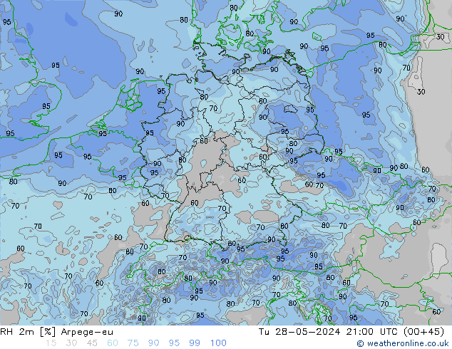 RH 2m Arpege-eu вт 28.05.2024 21 UTC