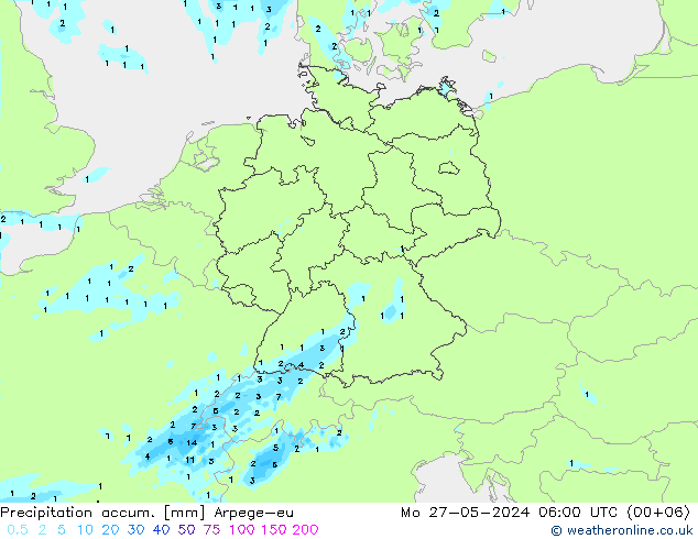 Precipitation accum. Arpege-eu пн 27.05.2024 06 UTC