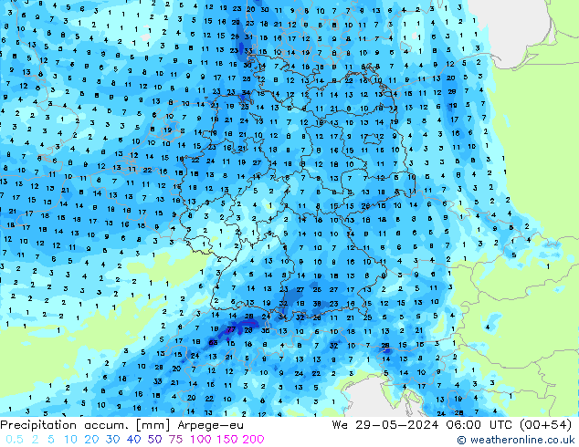 Precipitation accum. Arpege-eu St 29.05.2024 06 UTC