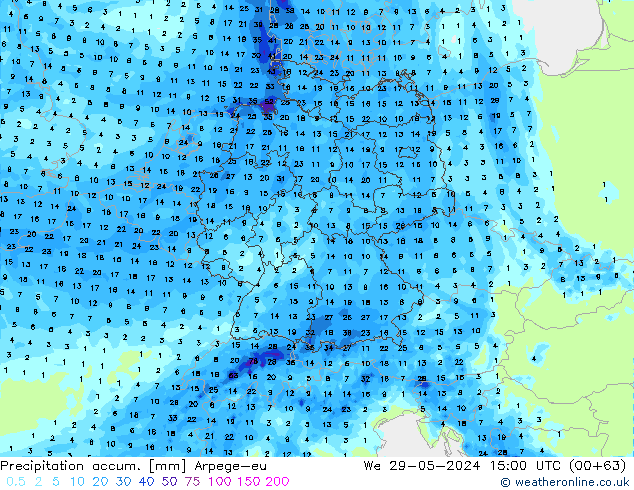 Precipitación acum. Arpege-eu mié 29.05.2024 15 UTC