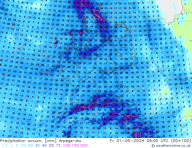 Precipitation accum. Arpege-eu пт 31.05.2024 06 UTC