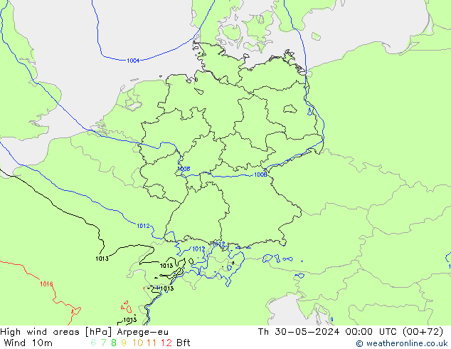 High wind areas Arpege-eu Qui 30.05.2024 00 UTC