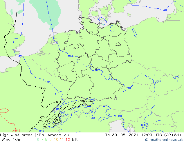 yüksek rüzgarlı alanlar Arpege-eu Per 30.05.2024 12 UTC