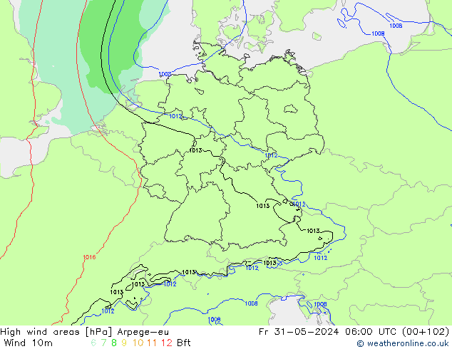 High wind areas Arpege-eu пт 31.05.2024 06 UTC