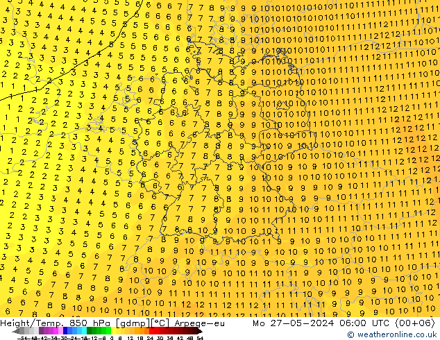 Yükseklik/Sıc. 850 hPa Arpege-eu Pzt 27.05.2024 06 UTC