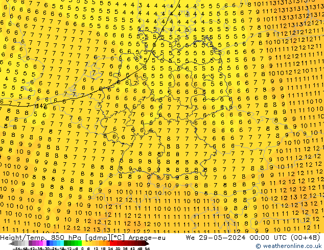 Height/Temp. 850 hPa Arpege-eu St 29.05.2024 00 UTC