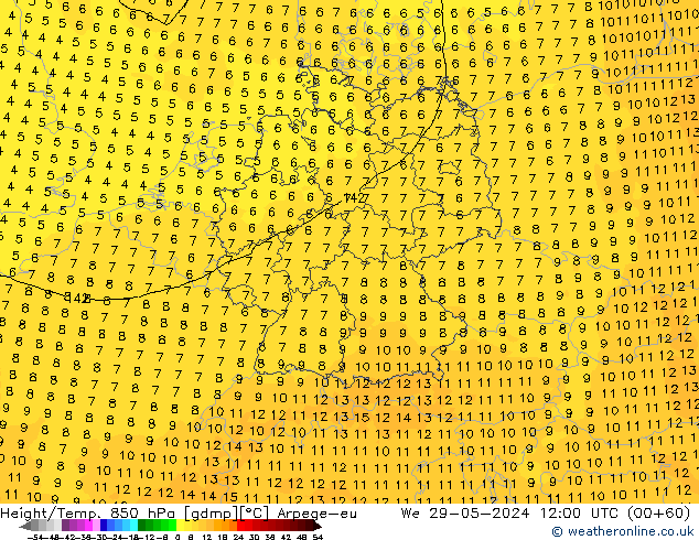 Height/Temp. 850 hPa Arpege-eu Qua 29.05.2024 12 UTC