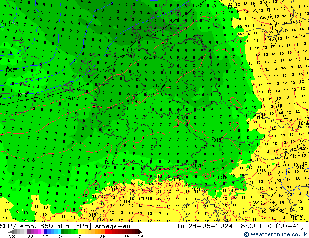 SLP/Temp. 850 hPa Arpege-eu Tu 28.05.2024 18 UTC