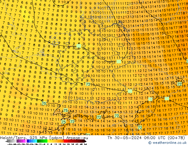 Height/Temp. 925 hPa Arpege-eu Th 30.05.2024 06 UTC