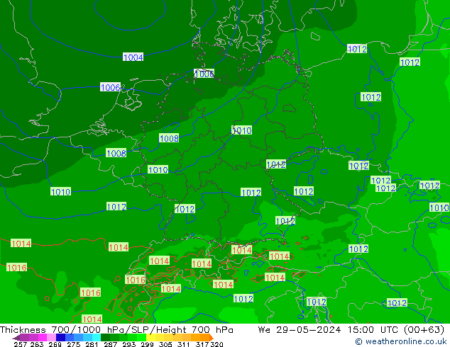 Thck 700-1000 гПа Arpege-eu ср 29.05.2024 15 UTC