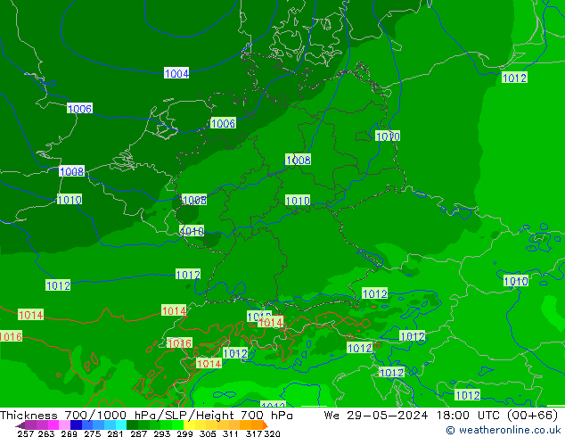 Thck 700-1000 гПа Arpege-eu ср 29.05.2024 18 UTC