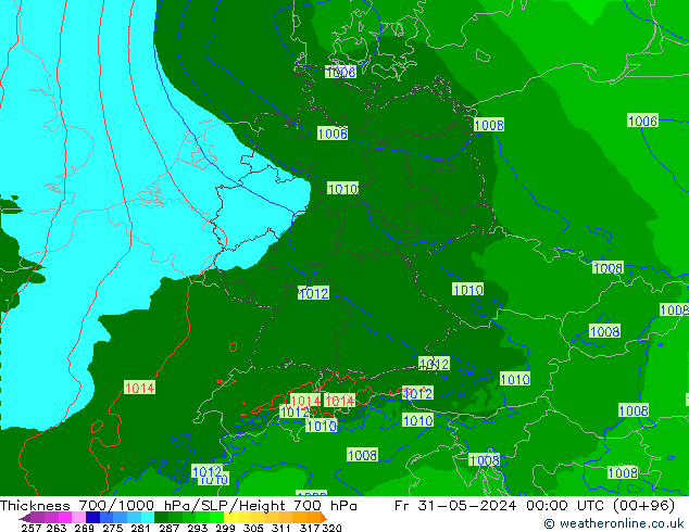 Thck 700-1000 hPa Arpege-eu 星期五 31.05.2024 00 UTC